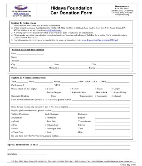 Vehicle Request Form – Free Charity Cars.